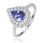 14K White Gold Pear Shape Tanzanite Double Halo Diamond Ring